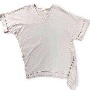 Joh Asymmetrical Tee Sz M Beige V-Neck Short Sleeve Cotton Minimalist Boxy Top